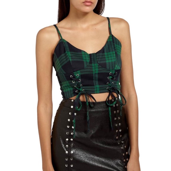 Missguided Tops - MISSGUIDED | Tartan Check Lace Up Detail Bustier Corset Top